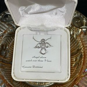 NWT Sterling Silver Angel heart Necklace with Genuine Diamond – Gift Boxed